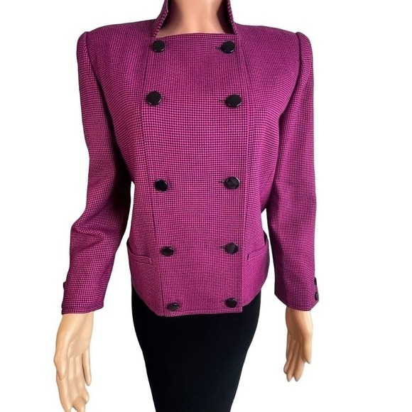 VTG Nina Ricci‎ Boutique Paris Wool Blazer US 6 Magenta Black Double Breasted - Picture 8 of 9